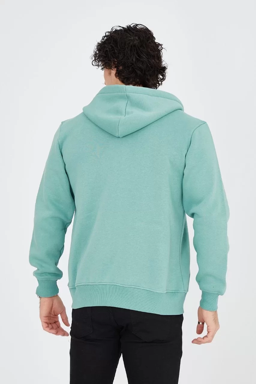Unisex Tam Fermuarlı Kapşonlu  Hırka - Mint Yeşili