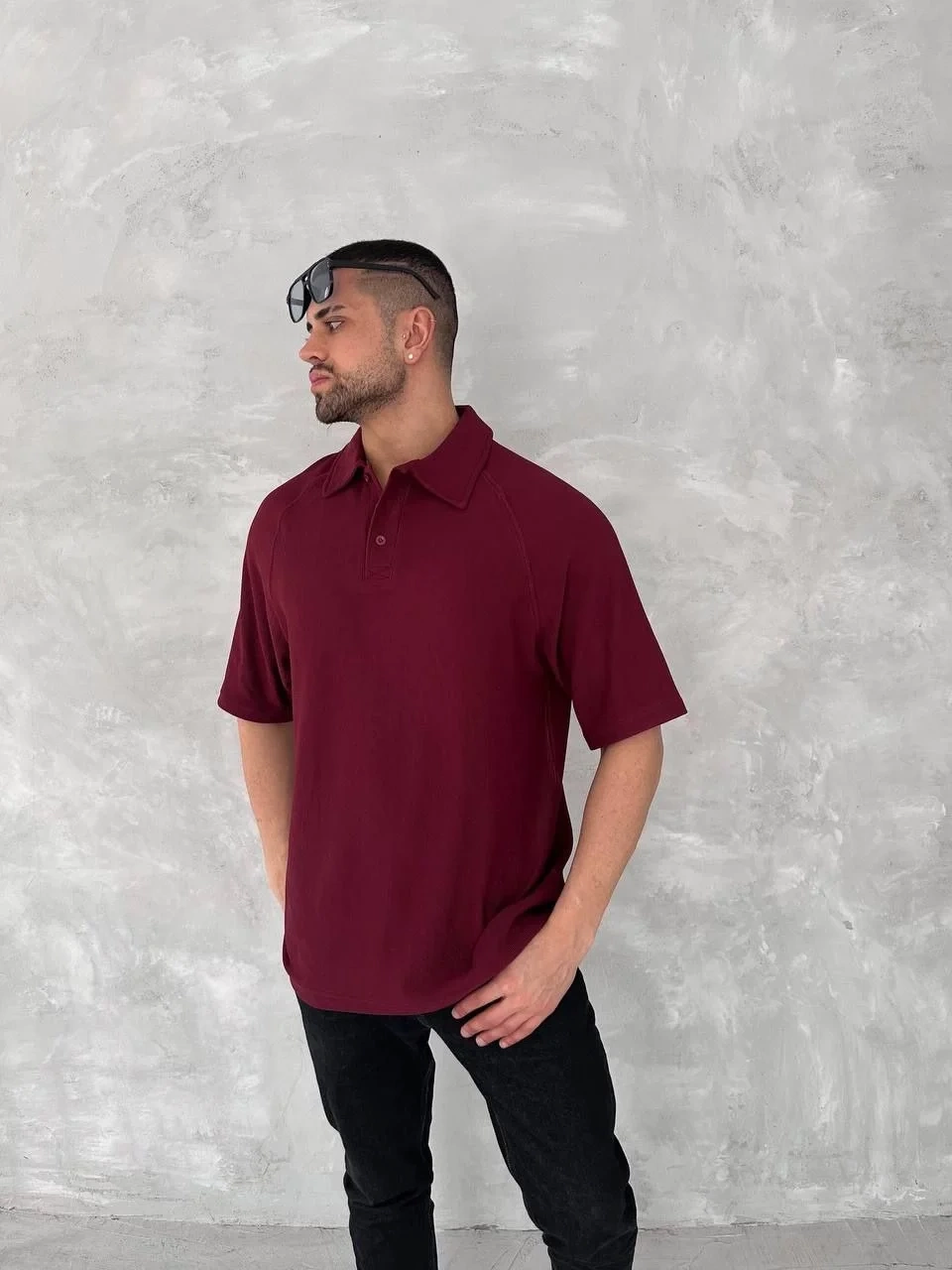 Yakalı Patlı Kısa Kol T-shirt - Bordo