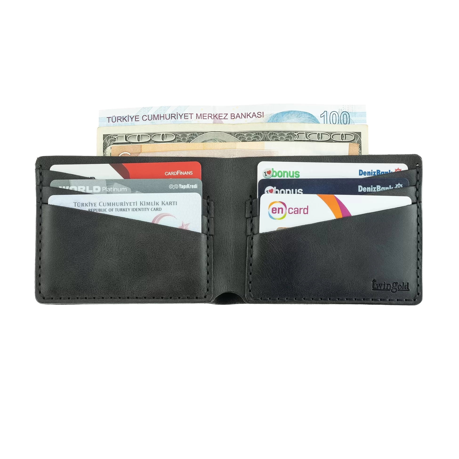 İsme Özel Yatay Klasik Cüzdan - %100 Rainbow Deri - A010001 - Antrasit