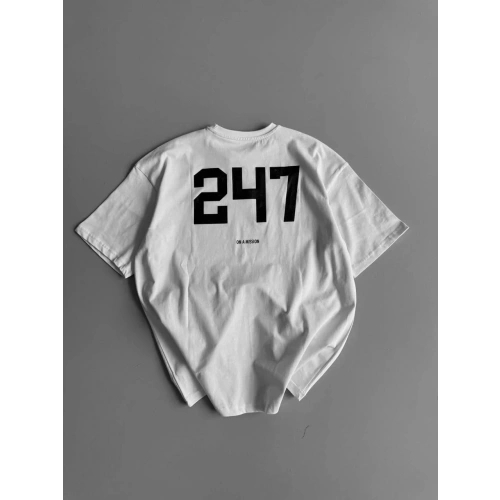 20/1 Penye Compack Baskılı Oversize Bisiklet Yaka Kısa Kol Yazlık T-shirt - Beyaz