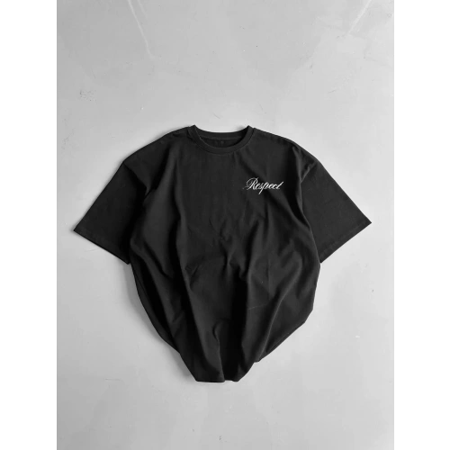 20/1 Penye Compack Baskılı Oversize Bisiklet Yaka Kısa Kol Yazlık T-shirt - Siyah