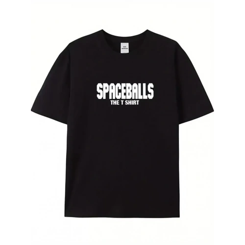 20/1 Penye Compack SPACEBALLS Erkek Baskılı Oversize Bisiklet Yaka Kısa Kol Yazlık T-shirt - Siyah