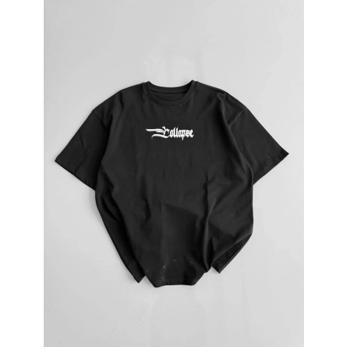 20/1 Penye Compack Unisex Baskılı Oversize Bisiklet Yaka Kısa Kol Yazlık T-shirt - Siyah