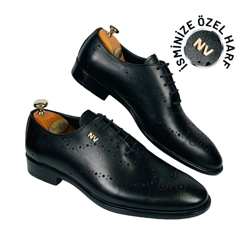 Kişiselleştirilebilir Premium Hakiki Deri Oxford Klasik Erkek Ayakkabı Siyah