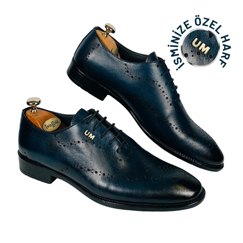 Kişiselleştirilebilir Premium Hakiki Deri Oxford Klasik Erkek Ayakkabı Lacivert