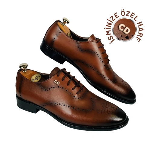 Kişiselleştirilebilir Premium Hakiki Deri Oxford Klasik Erkek Ayakkabı Açık Kahverengi