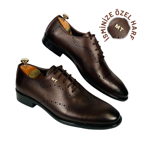 Kişiselleştirilebilir Premium Hakiki Deri Oxford Klasik Erkek Ayakkabı Kahverengi