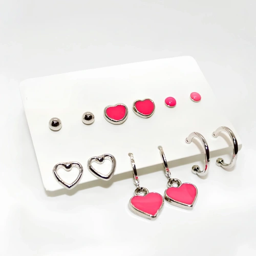 3 Model Kalp Tasarımlı Renkli Küpe Seti