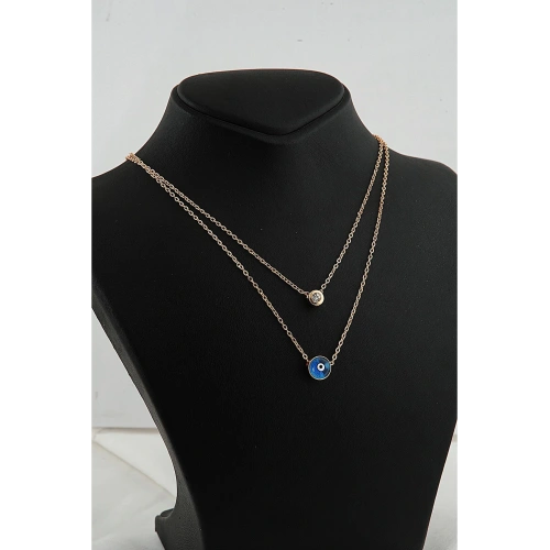 Nazarlık Tasarımlı Nazar Figürlü Zirkon Taşlı Gold Renkli 2li Kolye