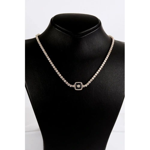 Çelik Özel Tasarımlı Zirkon Taşlı Gold ve Gümüş Renkleri Çelik Kolye