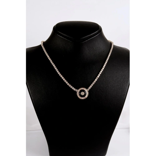 Çelik Özel Tasarımlı Zirkon Taşlı Gold ve Gümüş Renkleri Çelik Kolye