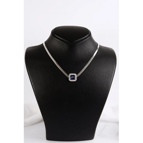 Çelik Özel Tasarımlı Zirkon Taşlı Gold ve Gümüş Renkleri Çelik Kolye