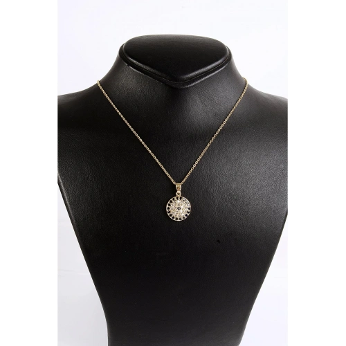 Çelik Nazar Tasarımlı Zirkon Taşlı Gold ve Gümüş Renkleri Çelik Kolye