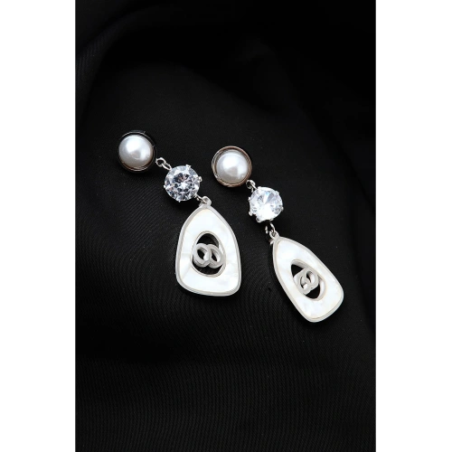 Çelik Zirkon Taşlı Gold Renkli Vidalı Küpe