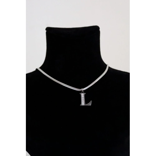 L Harfi Tasarımlı İtalyan Zincirli Zirkon Taşlı Çelik Kolye