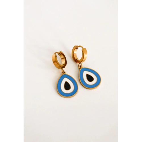 Nazar Tasarımlı Gold ve Gümüş Kaplamalı Çelik Sallantılı Küpe