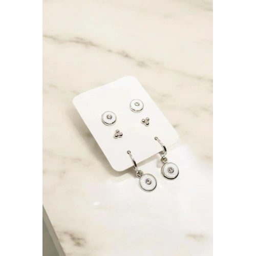 Tasarımlı Top Küpeli 3lü Küpe Seti