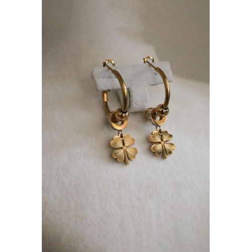 Yonca Tasarımlı Zirkon Taşlı Gold ve Gümüş Kaplamalı Çelik Sallantılı Küpe