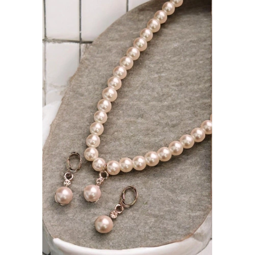 Beyaz İnci Tasarımlı Kolye Küpe Takı Seti