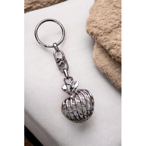 Elma Tasarımlı Gümüş Renkli Anahtarlık Aksesuar