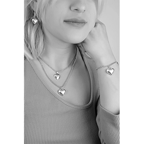 Kalp Tasarımlı 2li Zincirli Kolye Küpe Bileklik Takımı Sevgililer Günü