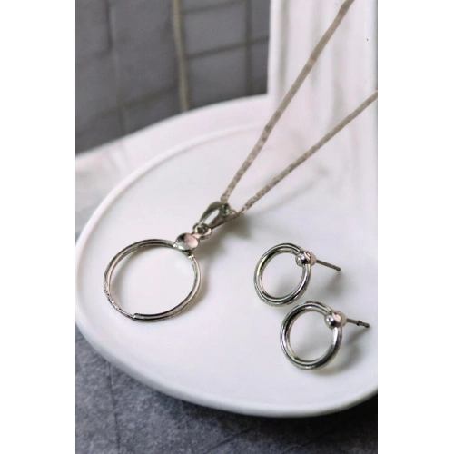 Yuvarlak Tasarımlı Kolye Küpe Takım Seti