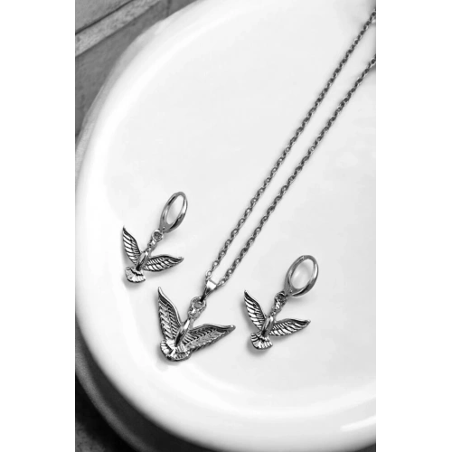 Melek Tasarımlı Kolye Küpe Takım Seti