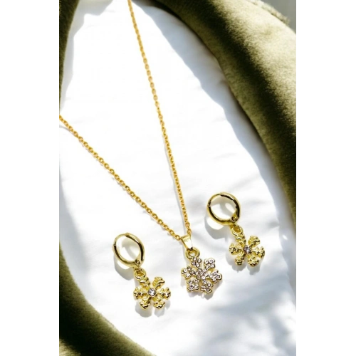 Kar Tanesi Tasarımlı Kolye Küpe Takım Seti