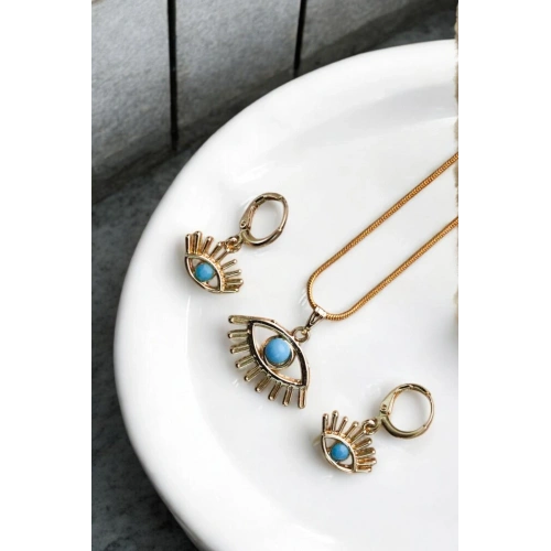 Göz Tasarımlı Kolye Küpe Takım Seti