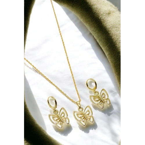 Kelebek Tasarımlı Kolye Küpe Takım Seti