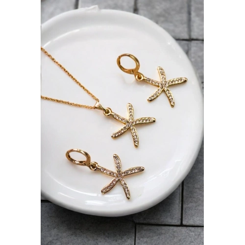 Deniz Yıldızı Tasarımlı Kolye Küpe Takım Seti