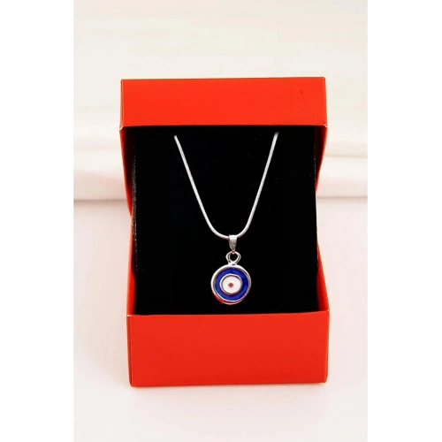 Kutulu Nazar Tasarımlı Yılan Zincirli Yüksek Kaliteli Kolye