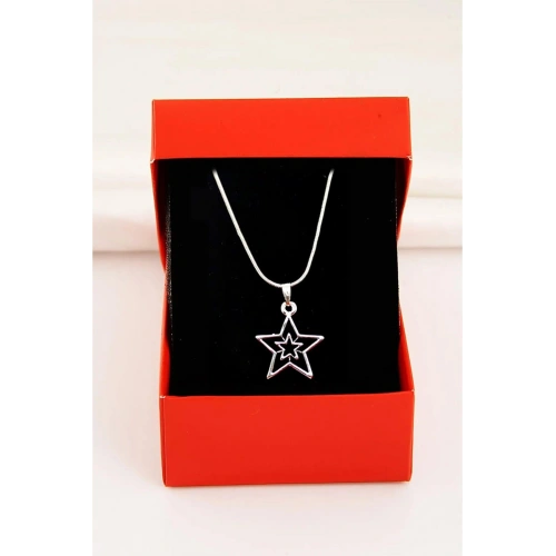 Kutulu İç İçe Yıldızlar Tasarımlı Yılan Zincirli Yüksek Kaliteli Kolye