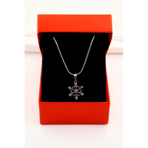 Kar Tanesi Tasarımlı Özel Yılan Zincirli Gümüş Renkli Kolye