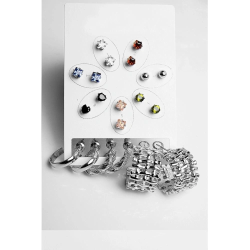 Halka Tektaş Ve Top Küpeli Zirkon Taşlı Gold Ve Gümüş Kaplamalı 10lu Küpe Seti