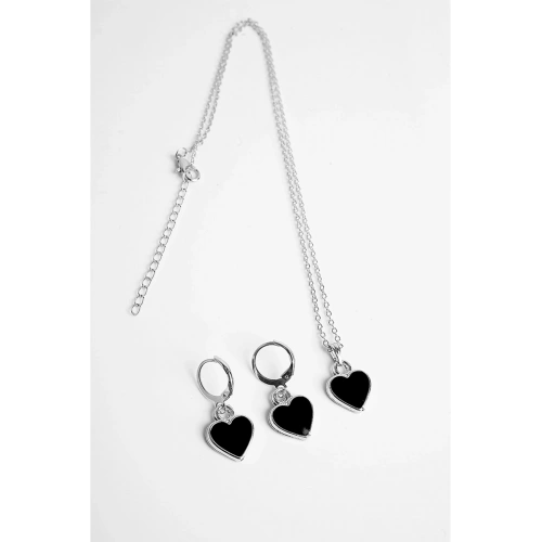 Kalp Tasarımlı Zirkon Taşlı Kolye Küpe Takım