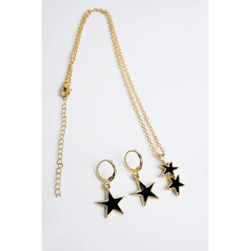 Yıldız Tasarımlı Zirkon Taşlı Kolye Küpe Takım