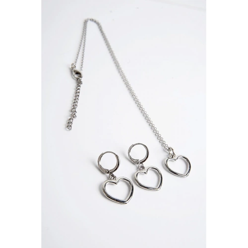 Kalp Tasarımlı Zirkon Taşlı Kolye Küpe Takım