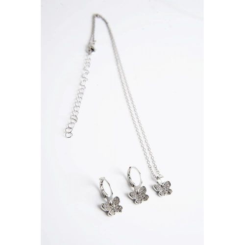 Kelebek Tasarımlı Zirkon Taşlı Kolye Küpe Takım