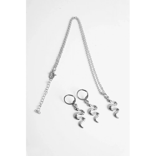 Yılan Tasarımlı Gold ve Gümüş Renkleri Kolye Küpe Takım