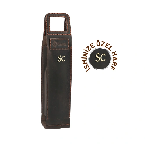 İsim Baş Harfleri ile Kişiselleştirilebilir Hakiki Deri Şaraplık HH06003 Kahverengi