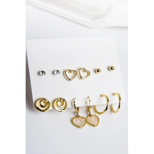 Kalp Figürlü Özel Sembollu Gümüş Renkli 12li Küpe Seti