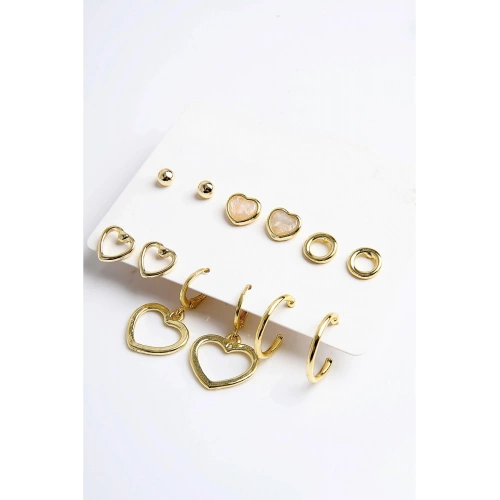 3 Model Kalp Tasarımlı Yuvarlak Ve Top Küpeli 12li Küpe Seti