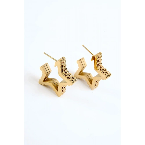 Yıldız Tasarımlı Gold ve Gümüş Renkleri Çelik Vidalı Küpe