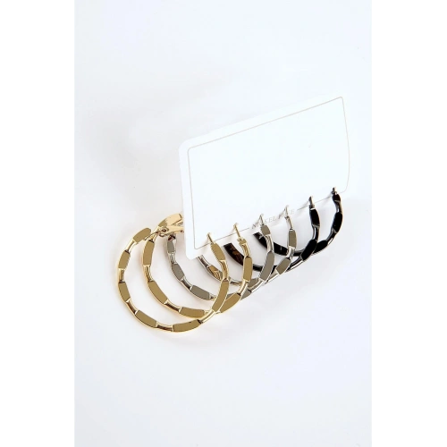 Gold Gümüş ve Siyah Renkleri 3lü Halka Küpe Seti