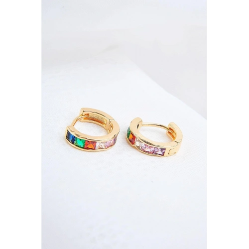 Zirkon Taşlı Klipsli Gold Kaplamalı Küpe