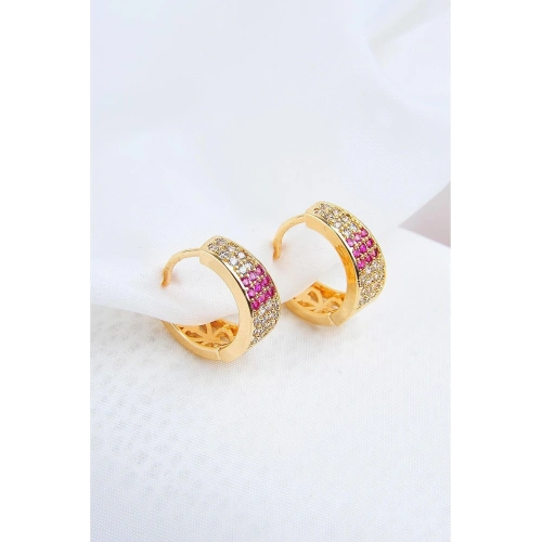 Zirkon Taşlı Mor Ve Beyaz Klipsli Gold Kaplamalı Küpe