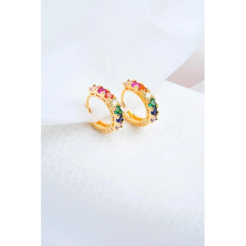 Zirkon Taşlı Klipsli Gold Kaplamalı Küpe