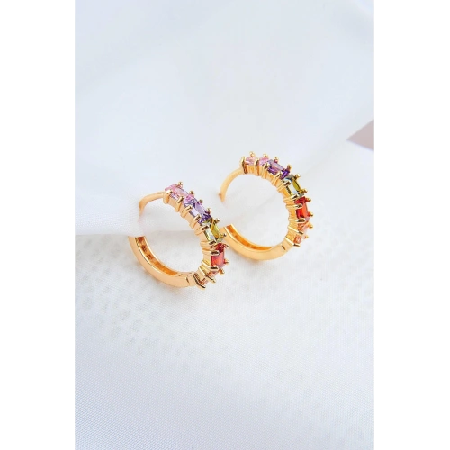 Zirkon Taşlı Klipsli Gold Kaplamalı Küpe