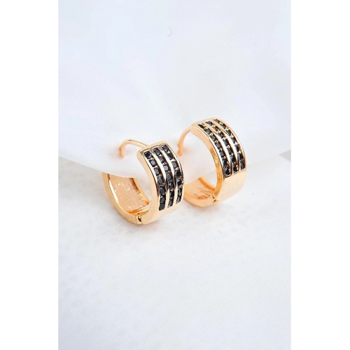 Siyah Zirkon Taşlı Gümüş Kaplamalı Kancalı Küpe